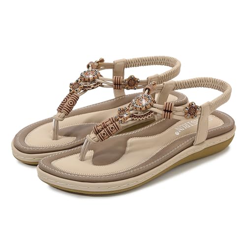 HYueaph Sommersandalen in Übergröße, flache Sandalen für Damen, rutschfeste Gummisohle, offene Zehenkeilschuhe, aprikose, 42.5 EU HYueaph Sommersandalen in Übergröße, flache Sandalen für Damen, rutschfeste Gummisohle, offene Zehenkeilschuhe, aprikose, 42.5 EU von HYueaph