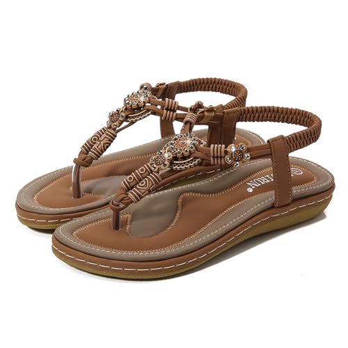 HYueaph Sommersandalen in Übergröße, flache Sandalen für Damen, rutschfeste Gummisohle, offene Zehenkeilschuhe, braun, 37.5 EU HYueaph Sommersandalen in Übergröße, flache Sandalen für Damen, rutschfeste Gummisohle, offene Zehenkeilschuhe, braun, 37.5 EU von HYueaph