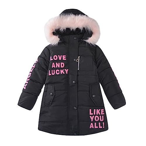 HYueaph Winter Warmer Mantel, Mädchen Jungen Kapuze Winddichte Jacke, Winterjacke Kapuze Verdickte Warme Schneeanzug Mantel Parka Oberbekleidung,black-110 von HYueaph