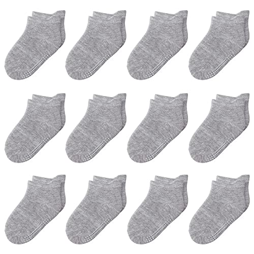 HYzgb Antirutschsocken Stoppersocken kinder 23-26 rutschfesten 1-3 Jahre Antirutschsocken Socken mit Griffen 12 Paar Baumwolle rutschfest Knöchel Socken, Baby Jungen Mädchen Geschenk grau von HYzgb