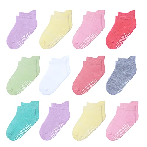 HYzgb Antirutschsocken Stoppersocken kinder 23-26 rutschfesten 1-3 Jahre Antirutschsocken Socken mit Griffen 12 Paar Baumwolle rutschfest Knöchel Socken, Baby Mädchen Geschenk von HYzgb