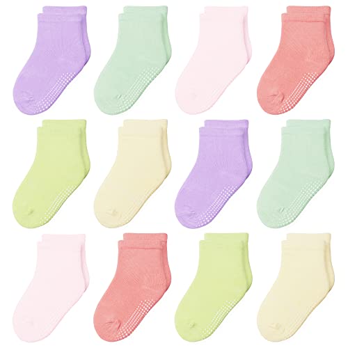 HYzgb Antirutschsocken kinder Mädchen 26-28/3-5Jahre alt Stoppersocken Kinder Socken 12 Paare Baumwolle Crew rutschfeste Griffe Socken Kleinkind Grip Socken mehrere Farben Pack von HYzgb