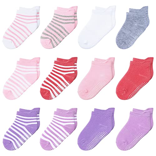 HYzgb 12 Paar Anti rutsch socken baby 12-18 Monate Stoppersocken kinder 23-26 für baby Mädchen 1-3 Jahre Antirutschsocken Socken mit Griffen Baby Mädchen Geschenk (Multi-Colors) von HYzgb