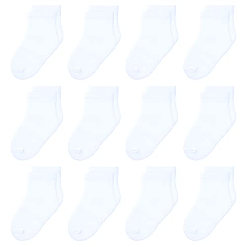 HYzgb Socken für Unisex Kleinkind Jungen Mädchen 1 2 3 Jahre Kleinkind Socken mit rutschfesten Griffen 12 Paar Kleinkind Socken 12-24 Monate Baumwolle Crew Socken Geburtstagsgeschenk Nahtlos Weiß von HYzgb