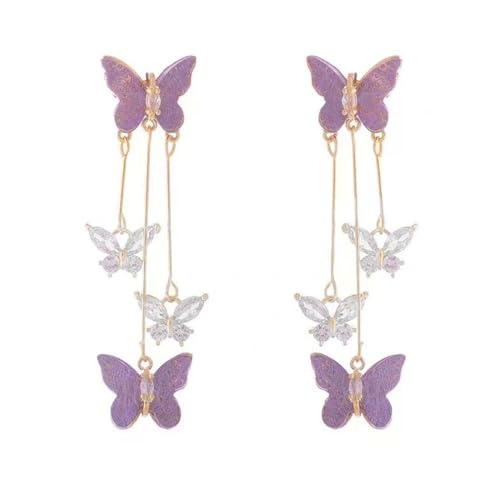 HZAOPZE 1 Paar Schmetterlings Ohrringe einfache Ohrringe Lila Ohrringe Kristall Strass Hängende Ohrringe Frauen Anhänger Ohrringe Quaste Glänzende Schmetterlings Tropfenohrringe Lange Statement von HZAOPZE