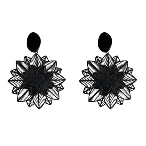 HZAOPZE 1 Paar Spitzen-Blumen-Ohrringe Hohle Blumen-Ohrstecker Schwarze Sonnenblumen-Tropfen-Ohrringe Böhmen-Einzigartig Schwarz Blume Tattoo Ohrringe Schmuck für Mädchen und Frauen, Schwarze von HZAOPZE