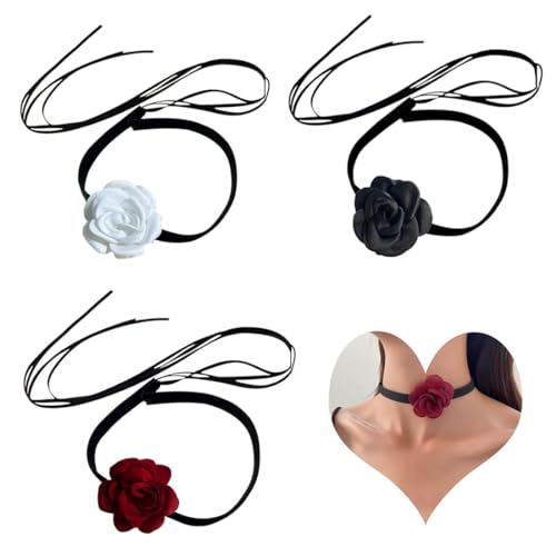 HZAOPZE 3 pcs Blumen-Halskette zum Schnüren, Vintage, große Blumen-Halsband, elegante Sommer-Halskette, Blumen-Halsband für Party, Geeignet für Partys, Tänze, Dates, Abendessen bei Kerzenschein von HZAOPZE