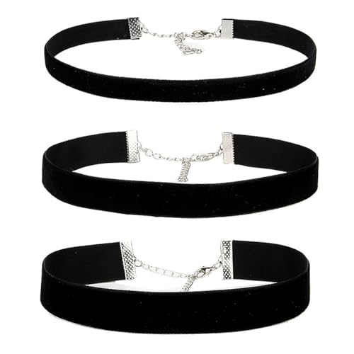 HZAOPZE 3 pcs Choker Kette Gothic Punk Rock Lederhalsband Halskette Set Strass Halsketten Set Trachten Samt Kropfband Leder Schwarz Einstellbar Kragen Halsband Kreis für Mädchen Frauen von HZAOPZE