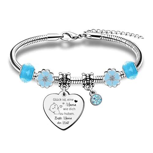 HZBLAZ Mama Armband Personalisierte Weihnachtsgeschenke Muttertag Erntedankfest Geburtstag Wertschätzung Blaue Perle Armreif Schmuck Familie Sammeln Tag Frauen Andenken von Sohn Tochter von HZBLAZ