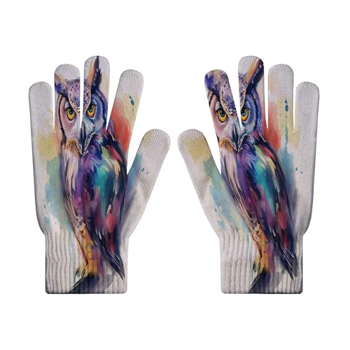 Fahrradhandschuhe Für Männer Und Frauen – Arbeitshandschuhe Mit Touchscreen Und Elastischer Manschette Mit Regenbogen-Eulen-Aufdruck, Damenhandschuhe Mit Farbenfroher Malerei, Atmungsaktive Anti-Ru von HZCRAES