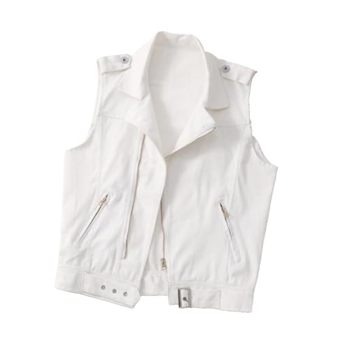 HZCRAES Damen Jeansjacke - Große Größe Trendige Slim-Fit-Reißverschlussleiste,Gewaschen Denim Weste,Locker Ärmellos Reißverschlusstasche Revers Hoodie Jacke Jeansweste,White,3Xl von HZCRAES