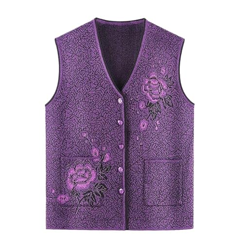 HZCRAES Damen-Strickjacke Mittleren Alters - Große Größe, Gestreiftes, Einreihiges Modell Aus Jacquard Mit V-Ausschnitt Mittleren Alters Anliegende Weste,Lockerer Bedruckte Taschen Ärmellose Pullover von HZCRAES