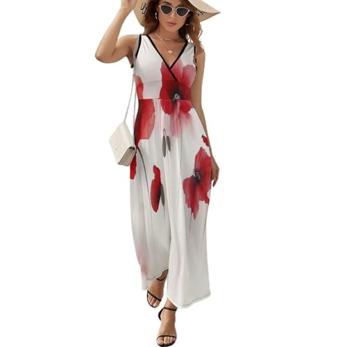 HZCRAES Sommerkleid Damen Ärmelloses V-Ausschnitt Aquarell Punk Mohnblumen Freizeitkleid Große Sommer Beach Strandkleid Leicht Und Luftig Langes Kleid Elegante Summer Dress von HZCRAES