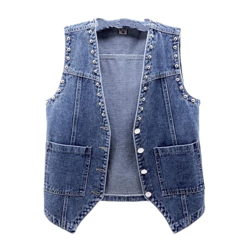 Rmellose Jeansweste Für Damen - Punk-Hip-Hop-Nieten-V-Ausschnitt Mit Mehreren Taschen-Gewaschene Jeansweste Slim Fit Gilet Damen Kurze Jeansweste Sommer Frühling Jeansjacke Knopfleiste Strickjack Rmellose Jeansweste Für Damen - Punk-Hip-Hop-Nieten-V-Ausschnitt Mit Mehreren Taschen-Gewaschene Jeansweste Slim Fit Gilet Damen Kurze Jeansweste Sommer Frühling Jeansjacke Knopfleiste Strickjack von HZCRAES