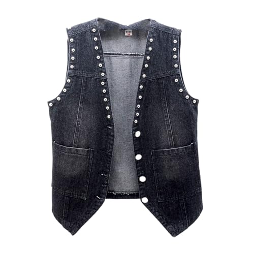 Rmellose Jeansweste Für Damen - Punk-Hip-Hop-Nieten-V-Ausschnitt Mit Mehreren Taschen-Gewaschene Jeansweste Slim Fit Gilet Damen Kurze Jeansweste Sommer Frühling Jeansjacke Knopfleiste Strickjack Rmellose Jeansweste Für Damen - Punk-Hip-Hop-Nieten-V-Ausschnitt Mit Mehreren Taschen-Gewaschene Jeansweste Slim Fit Gilet Damen Kurze Jeansweste Sommer Frühling Jeansjacke Knopfleiste Strickjack von HZCRAES