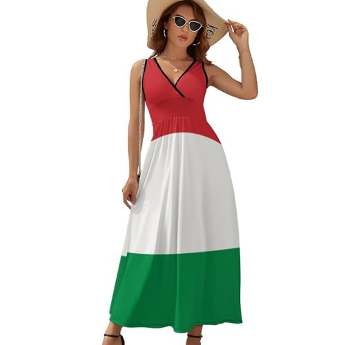 Sommerkleid Damen Lang Ungarn Flagge T Shirt Kleid Sommer Maxikleid Ärmelloses V-Ausschnitt Lässiges Lockeres Tunika Kleider Shirtkleider Strandkleid von HZCRAES