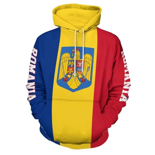 Übergroßer Kapuzenpullover Für Herren, Bequeme Herbst-/Winter-Kapuzenpullover Für Männer, Kapuzenpullover Mit Grafikdruck Und Rumänien-Flagge, Pullover Mit Kapuze Und Tasche, Stilvolle Sweatshirts, L von HZCRAES