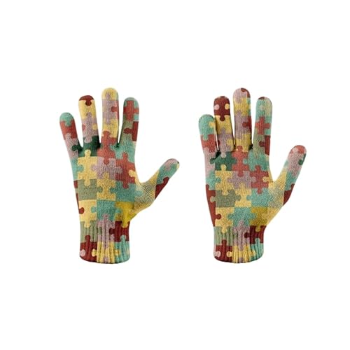 HZCRAES Damenhandschuhe – Handschuhe Mit Puzzle-Druck Und Farbverlauf, Touchscreen-Strickhandschuhe, Winter-/Herbst-Arbeitshandschuhe Für Männer Und Frauen Für Outdoor-Sport, Autofahren, Laufen, von HZCRAES