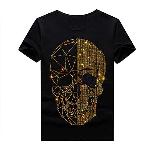HZCX FASHION Herren-T-Shirt mit Strass-Totenkopf-Grafik, Rundkragen, kurzärmelig, 942 Schwarz, Klein HZCX FASHION Herren-T-Shirt mit Strass-Totenkopf-Grafik, Rundkragen, kurzärmelig, 942 Schwarz, Klein von HZCX FASHION