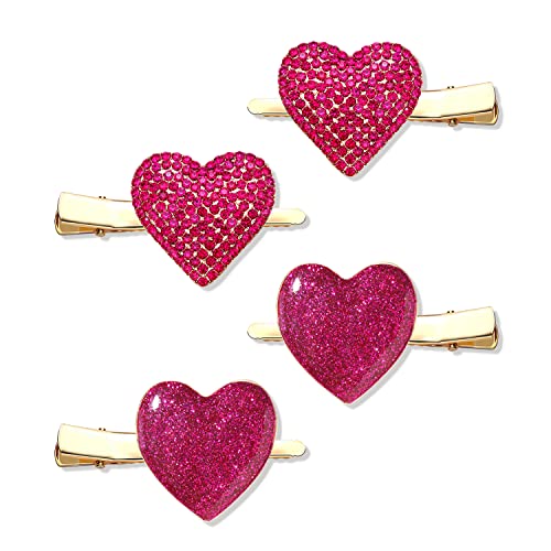 HZEYN 4 Stück Valentinstag Haarspangen Glitzer Hot Pink Herzen Alligator Haarspangen Glitzer Hot Pink Haarnadeln Urlaub Haarschmuck für Frauen Mädchen Geschenk (Hot Pink) von HZEYN