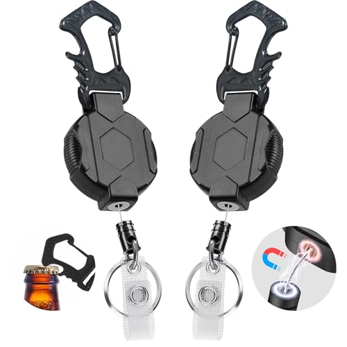2er-Pack Einziehbarer Schlüsselanhänger – Robuster Karabinerhalter mit Magnetverschluss & Multitool-Karabiner – Taktische ID-Ausweishalter Ausziehbar für Herren mit 80 cm Stahlseil 2er-Pack Einziehbarer Schlüsselanhänger – Robuster Karabinerhalter mit Magnetverschluss & Multitool-Karabiner – Taktische ID-Ausweishalter Ausziehbar für Herren mit 80 cm Stahlseil von HZHSSG