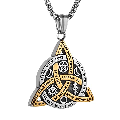 HZMAN Doppelseitige Edelstahl Triple Goddess Triquetra Halskette Keltischer Knoten Irischer Christlicher Trinity Knot Anhänger Schmuck Geschenk (Silber Gold) von HZMAN