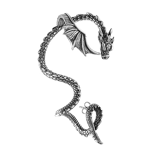 HZMAN Drachen-Ohrringe, Edelstahl, Retro, Punk, Gothic, Drachen-Manschette, Ohrring, Wickelclip, für Männer und Jungen, Geschenk, Edelstahl, Kein Edelstein von HZMAN