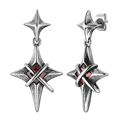 HZMAN Edelstahl Gothic Punk rot Kristall Stern Ohrstecker für Frauen hypoallergen Piercing Ohrringe Schmuck Geschenk von HZMAN