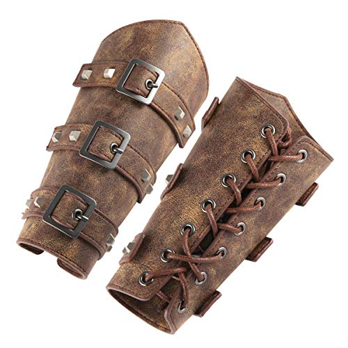 HZMAN Erwachsene Faux Leder Arm Guards Mittelalterliche Ritter Armband LARP Retro Renaissance Armschützer von HZMAN
