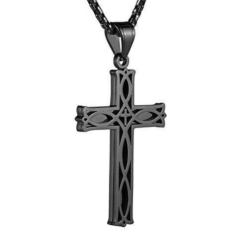 HZMAN Infinity Keltische Knoten Kreuz Kette für Herren Edelstahl Irish Knoten Kreuz Anhänger Halskette Schmuck Geschenk (Schwarz) von HZMAN