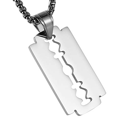 HZMAN Razor Blade Model Dog Tag Anhänger für Männer Edelstahl Hip Hop Rock Halskette Schmuck Geschenk (Silber) von HZMAN