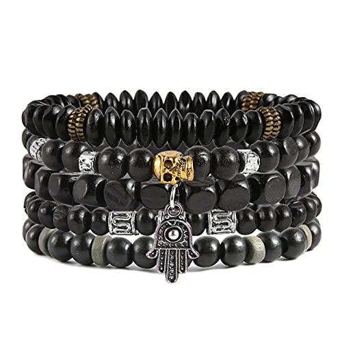 HZMAN Wickelarmbänder Männer Frauen Hanfschnüre Holzperlen Ethnische Tribal Armbänder, Lederarmbänder (Hand der Fatima) von HZMAN