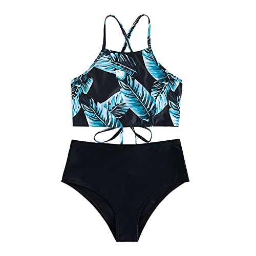 Druck Blätter Push Up Gepolstert Badeanzug Strandkleidung Mode Damen Sommer Sexy Tie Dye Split Zweiteiler Halter Bikini Neckholder Push Up Hoch Taillierte Zweiteilige Badeanzug von HZMM