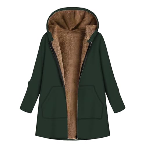 Echt Lammfell Mantel Damen Warme Manteljacke Solider Katzentaschenmantel Warmer Kapuzenpullover Weicher Mantel Langarm Reißverschlussjacke Fleecejacke Damen Gestreift (Green S) von HZMM