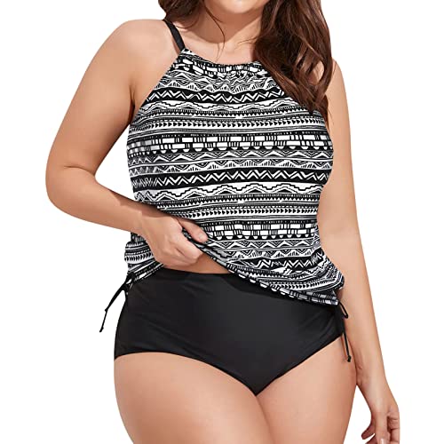 HZMM Frauen Tankini mit Hotpants Anzug Bademode Top-Größe mit Swim Tankini Tankini Bauch kurzes Stück Frauen Bathing Control Blouson Plus Badeanzug Tankini Badeanzug Strandkleidung von HZMM