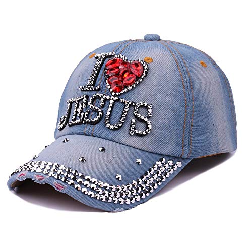 HZMM I Love Jesus ​​diamantbesetzte Baseballkappe Verstellbare Bling Letter Strass Denim Baseballmütze Washed Vintage Baseball Cap Basecap Distressed Washed Caps Strandhut von HZMM