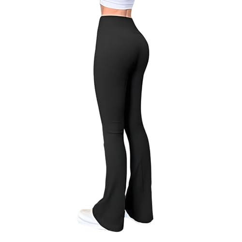 HZMM Reha Hose Damen 52 Blau Damen-Yogahose, gerippt, nahtlos, Workout, hohe Taille, Schlaghose, Schlag-Leggings Leggings Mit V (Black, S) von HZMM