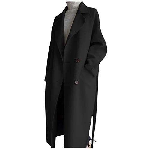 HZMM Stoffmantel Damen Oversize-Kaschmir-Wollmischgürtel für Damen, Trenchcoat, Outwear-Jacke Damen Mantel Winddicht (Black, S) von HZMM