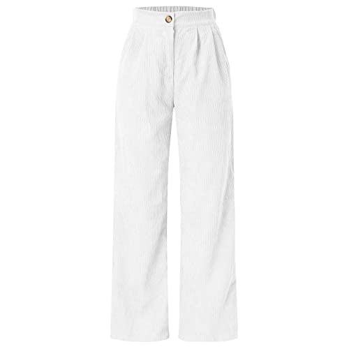 Lässige Damen Cordhose mit hohem Taillenknopf und weitem Bein Gerade Hose Weiche Cordhose für Damen Bequeme Hose für Damen mit Taschen von HZMM