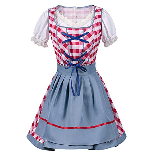 Mittelalterliche Gürteltasche Für Damen Deutsches Dirndlkleid für Damen, schulterfrei, Oktoberfest, Biermädchen-Kostüm, 3-teilig, Übergröße, Glockenärmel-Kleid Cosplay Kostüme Für Frauen (Red, XL) von HZMM