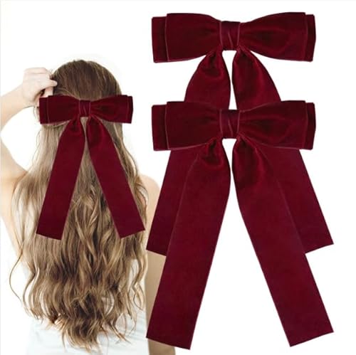 Samt-Haar-Accessoires – große rote Schleifen-Clips mit Metallschienen, Schleife, Haarspangen für Damen, Mädchen, Kleinkinder und Kinder, 2 Stück von HZMM