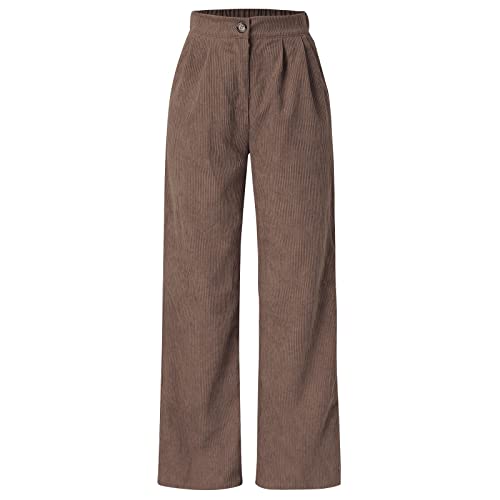 Lässige Damen Cordhose mit hohem Taillenknopf und weitem Bein Gerade Hose Weiche Cordhose für Damen Bequeme Hose für Damen mit Taschen von HZMM