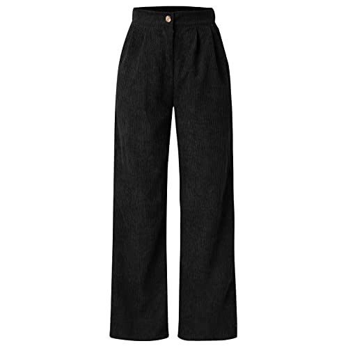 Lässige Damen Cordhose mit hohem Taillenknopf und weitem Bein Gerade Hose Weiche Cordhose für Damen Bequeme Hose für Damen mit Taschen von HZMM