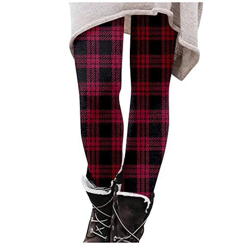 HZMM Weihnachts Legging Hose Winter Damen Karo Bedruckte Hose Mode lässige Passform Lange Hose schlanke Dehnbare Leggings hohe Taille Kleidung Teenager Hose für Frauen (E, XL) von HZMM