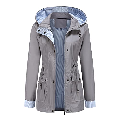 HZQIFEI Damen Regenjacke Regenmantel Windjacke mit Kapuze Leicht Jacke Windbreaker Outdoorjacke Winddicht Atmungsaktiv (Gray, XL) von HZQIFEI