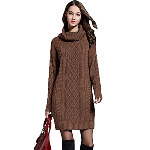 HZQIFEI Damen Strickkleider Langarm Rollkragen PulloverKleid Pullikleid Einfarbig Minikleid Casual Lose Wickelkleid Winter Pulli Sweater Kleid (As Photo, XL) von HZQIFEI