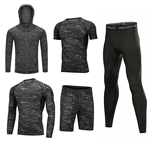 HZQIFEI Herren 5 Stücke Sport Anzug Fitness Anzug Schnelltrocknend Strumpfhosen Laufanzüge Kompression Shirt Gym Training Lauf Trainingsanzüge (Stil#2, M) von HZQIFEI