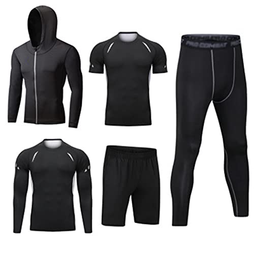 HZQIFEI Herren 5 Stücke Sport Anzug Fitness Anzug Schnelltrocknend Strumpfhosen Laufanzüge Kompression Shirt Gym Training Lauf Trainingsanzüge (Stil#4, XXL) von HZQIFEI