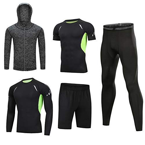 HZQIFEI Herren 5 Stücke Sport Anzug Schnell Trocken Joggen Kleidung Strumpfhosen Laufanzüge Kompression Shirt Gym Training Lauf Trainingsanzüge (Stil#2, XXL) von HZQIFEI