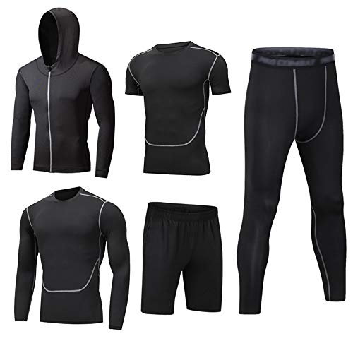 HZQIFEI Herren 5 Stücke Sport Anzug Schnell Trocken Joggen Kleidung Strumpfhosen Laufanzüge Kompression Shirt Gym Training Lauf Trainingsanzüge (Stil#3, S) von HZQIFEI